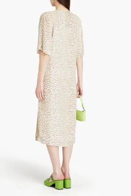 Ganni Leopard Print Crepe Midi Wrap Dress Neutrals Size 36 /  AU 8 for rent on The Volte - image 2
