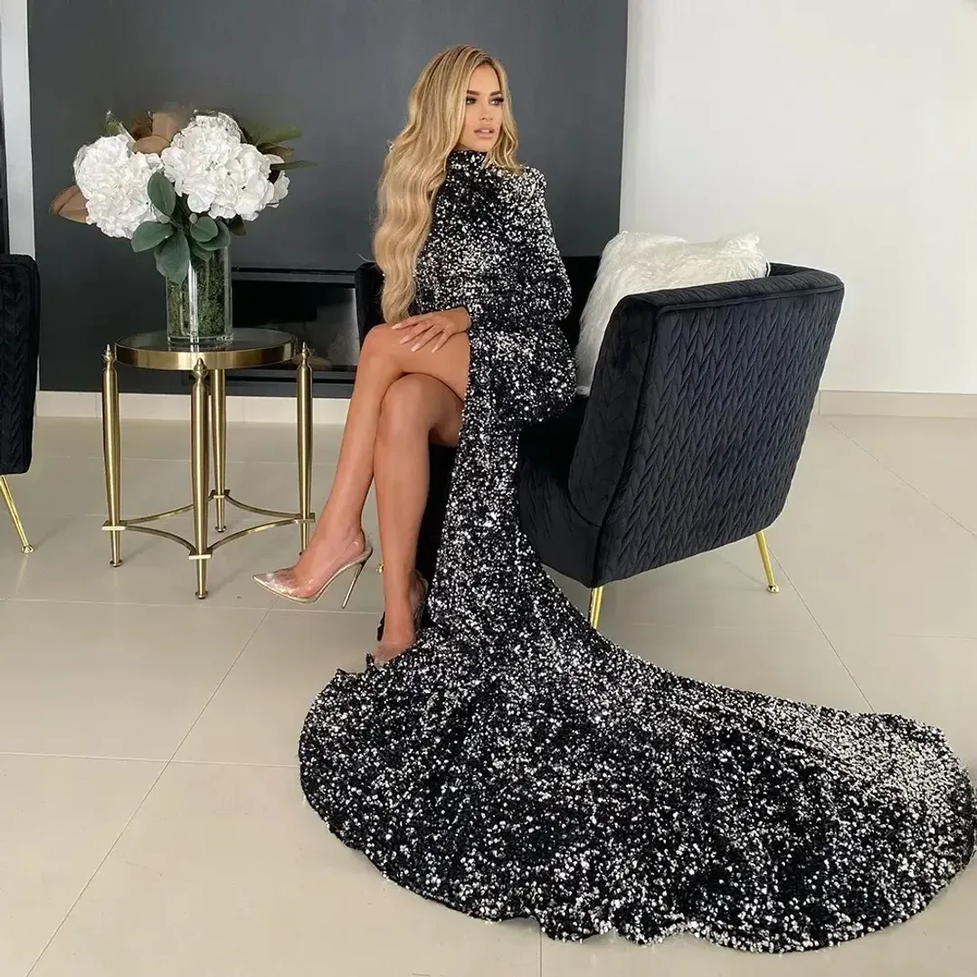 Abyss by Abby Alexia Long Sleeve Gown Gunmetal Size 8 for rent on The Volte - main image