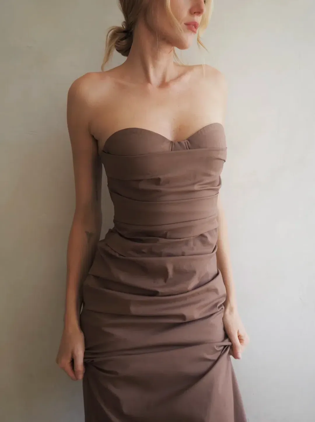 Sir The Label Alba Strapless Gown Maxi Dress in Mocha Brown Size 1 / AU 8 / S for rent on The Volte - main image
