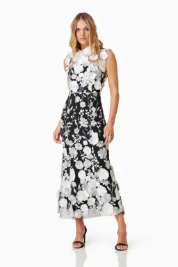 Elliatt Selene Cocktail Midi Dress Black Floral Size M / AU 10 for rent on The Volte - image 1