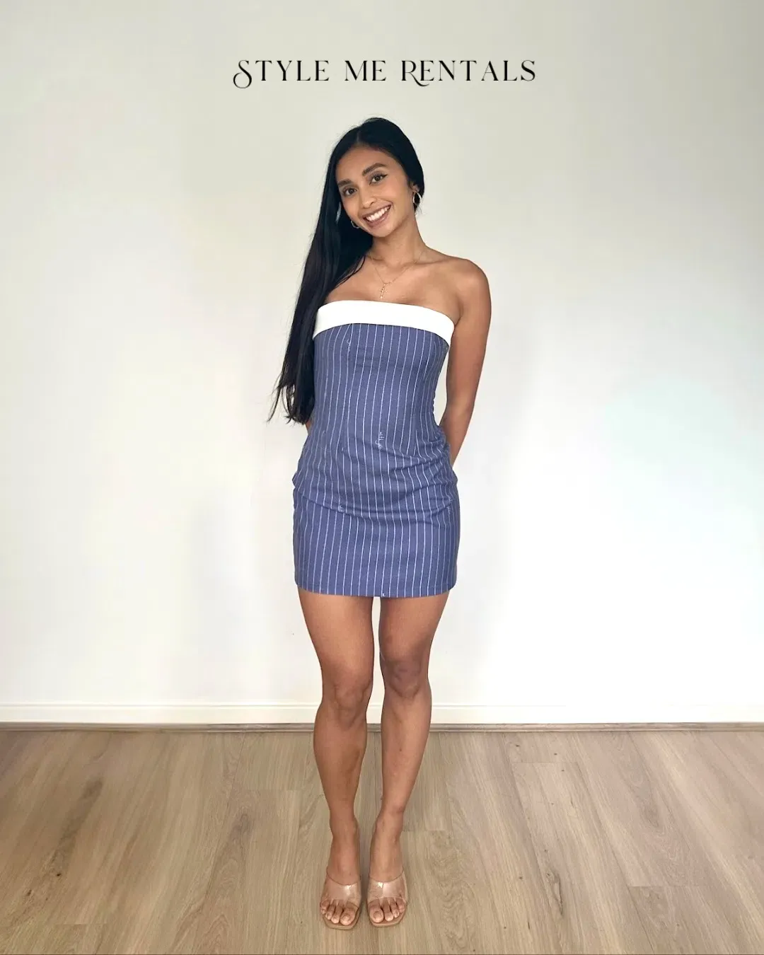 With Jéan Chloe Corset Mini Dress Pinstripe Blue Size XS for rent on The Volte - main image