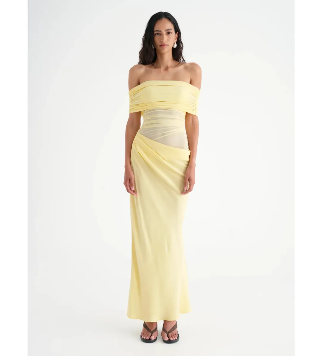 Benni Nico Off-Shoulder Maxi Dress in Butter Size AU 8 for rent on The Volte - main image