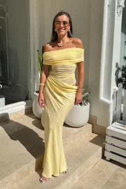 Benni Nico Off-Shoulder Maxi Dress in Butter Size AU 8 for rent on The Volte - image 5
