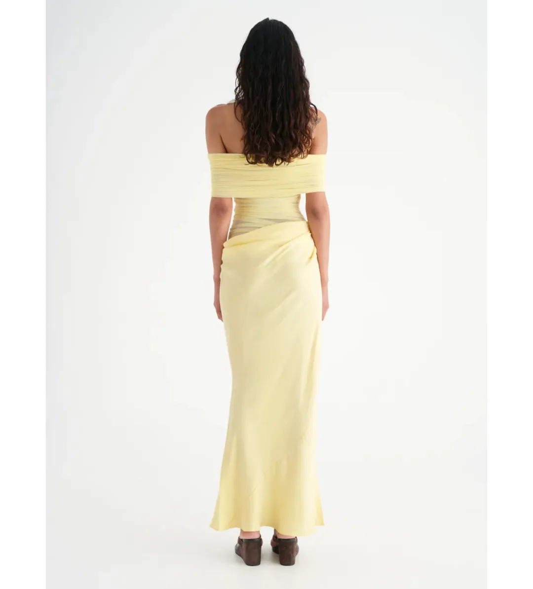 Benni Nico Off-Shoulder Maxi Dress in Butter Size AU 8 for rent on The Volte - main image