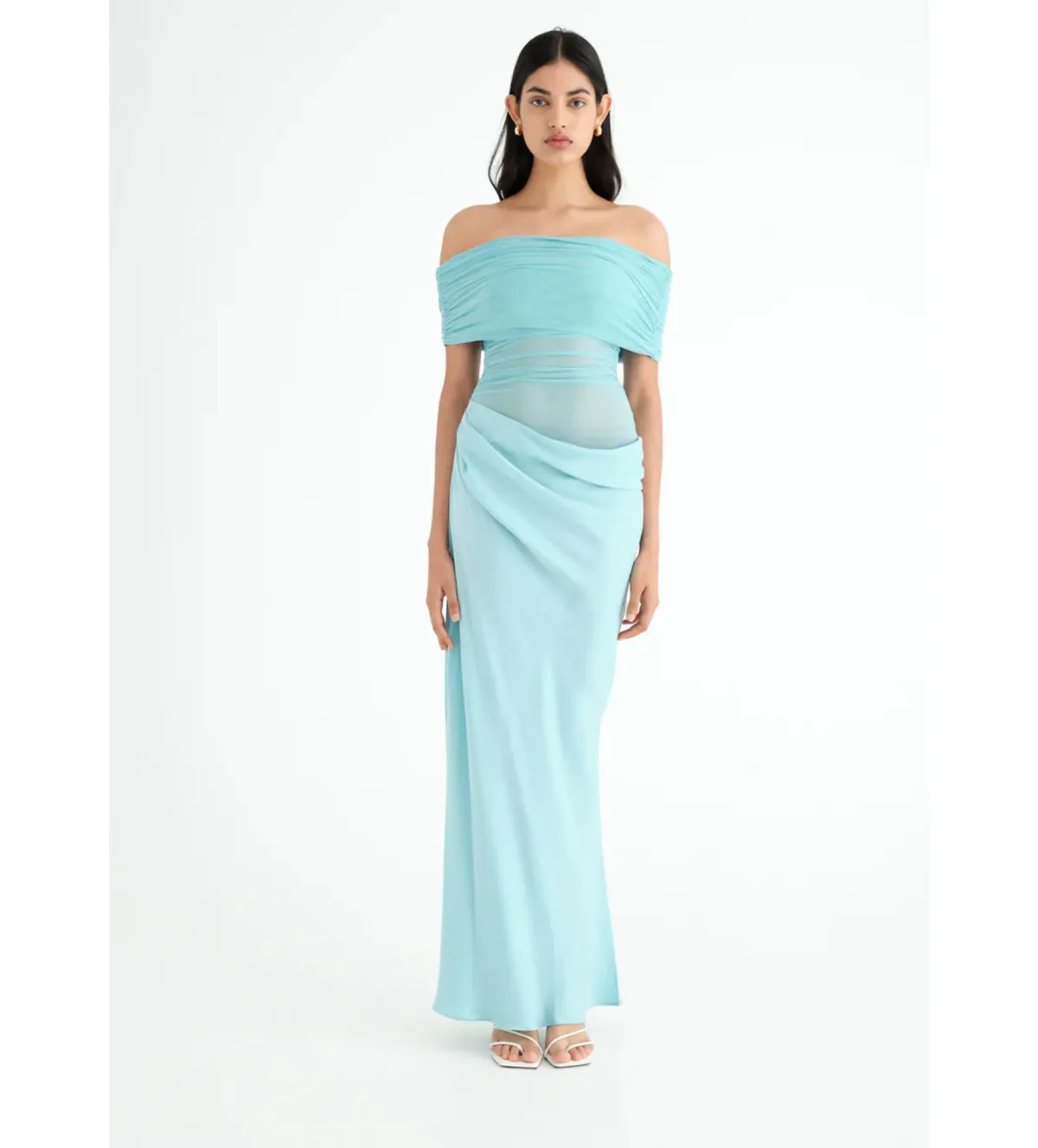 Benni Nico Off-Shoulder Maxi Dress in Aquamarine Size AU 8 for rent on The Volte - main image