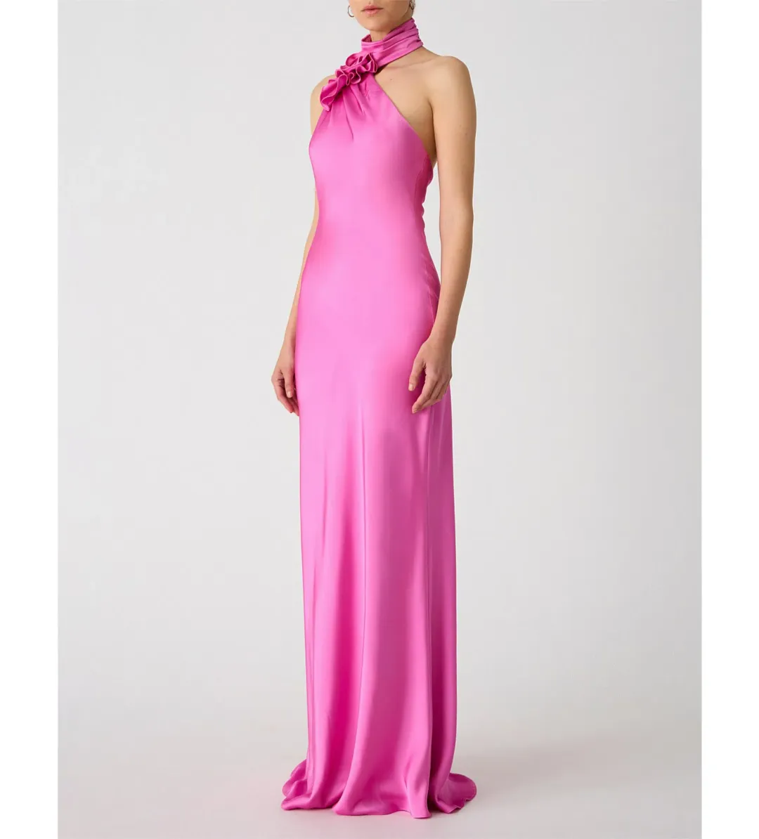 Misha Teresa Rosette Detail Satin Gown Purple Rose Size 6/XS for rent on The Volte - main image