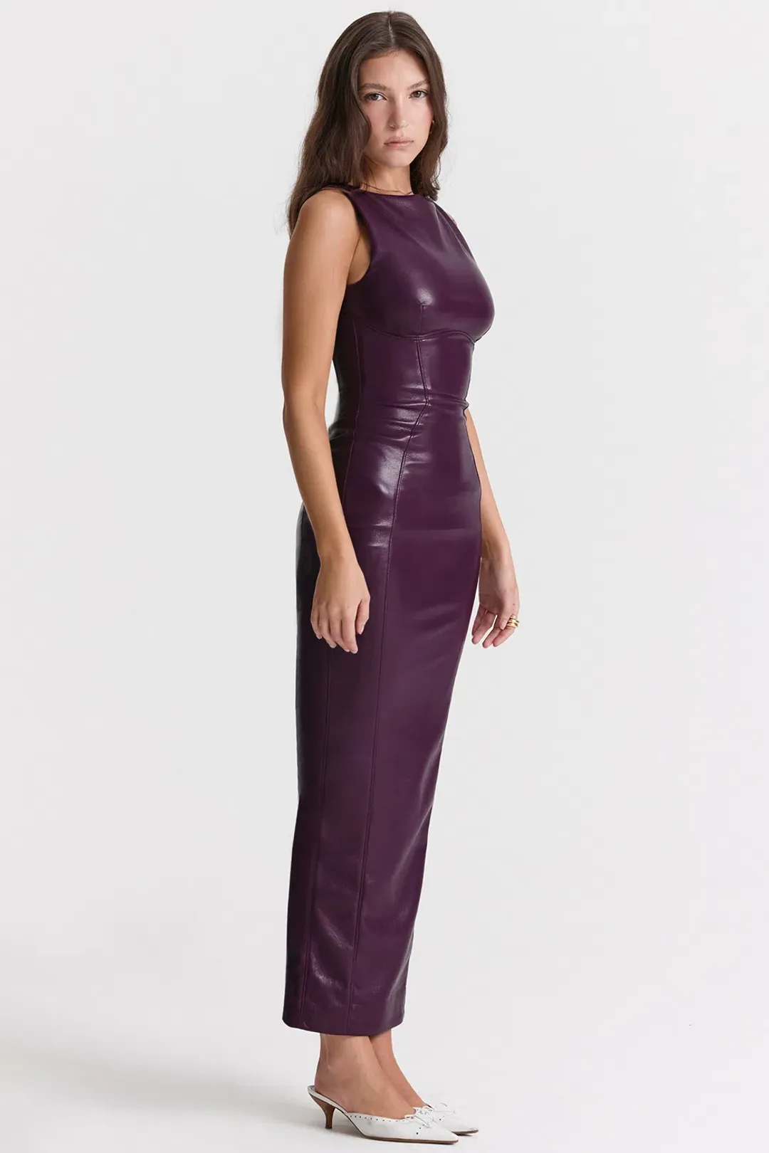House of CB Sahara Vegan Leather Maxi Dress Merlot Size XS for rent on The Volte - main image