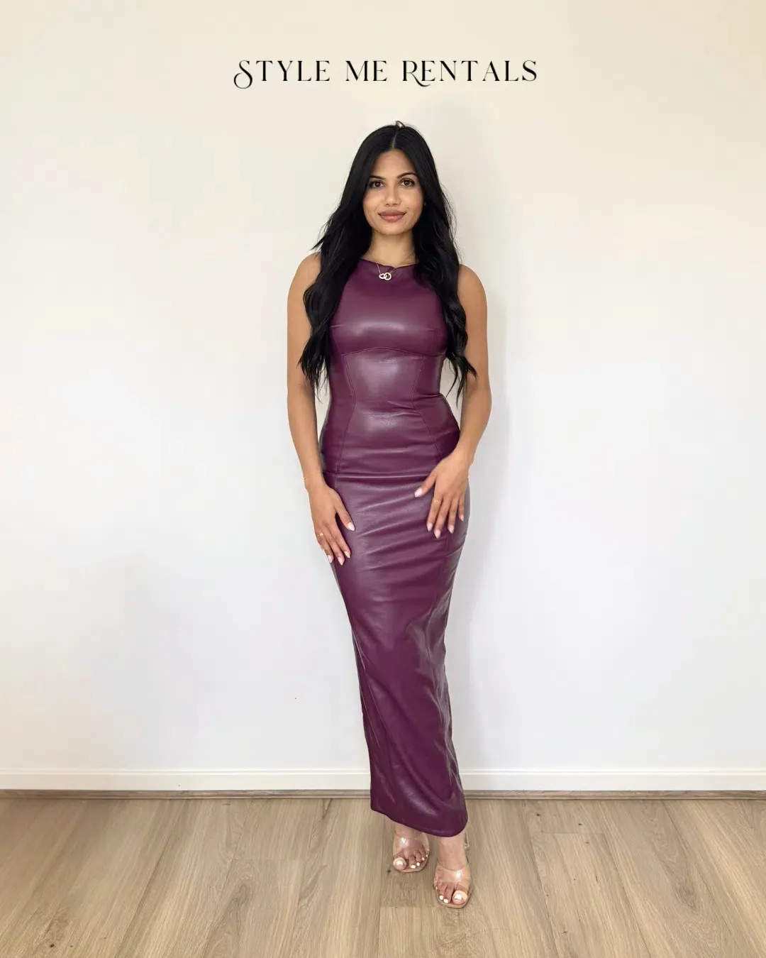 House of CB Sahara Vegan Leather Maxi Dress Merlot Size XS for rent on The Volte - main image