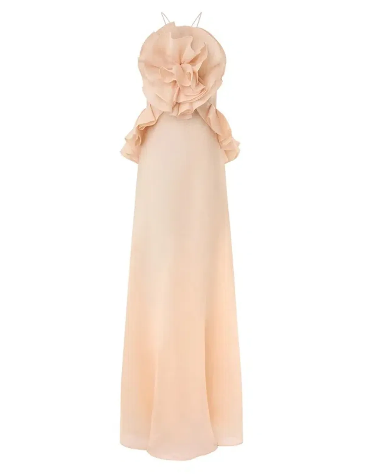Zimmermann Crush Ruffle Halter Maxi Dress in Peach Size 1 / AU 10 for rent on The Volte - main image