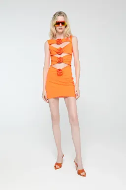 Giuseppe Di Morabito Rosette Cut Out Mini Dress Orange Size IT 40 / AU 8  for rent on The Volte - image 1