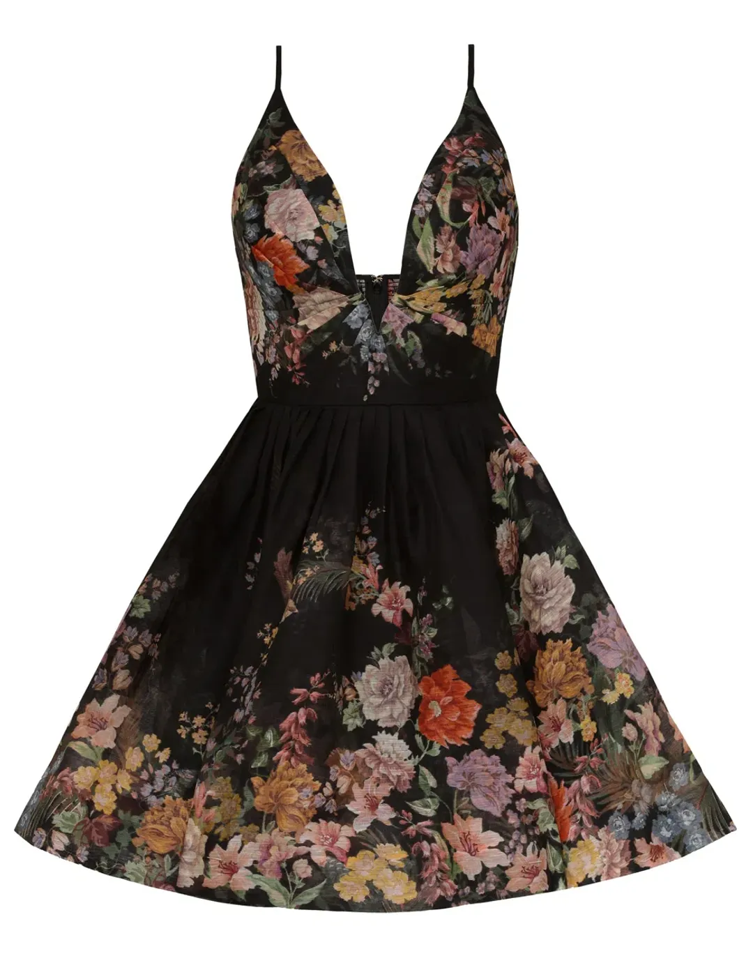 Zimmermann Pavilion V Neck Mini Dress Black Multi Floral Size 1 / AU 10 for rent on The Volte - main image