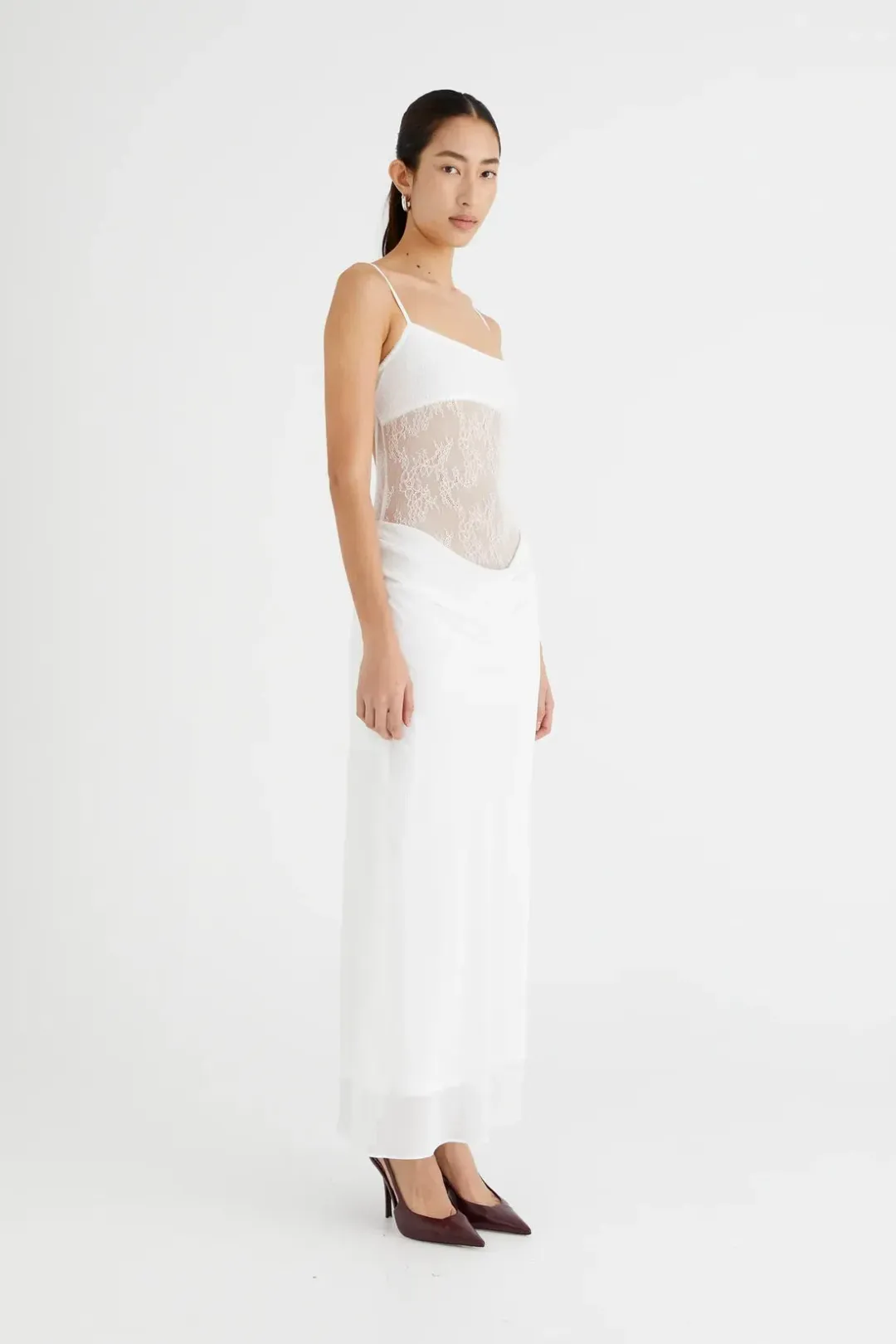 Benni Gabriel Maxi Dress White Lace Size 8 for rent on The Volte - main image