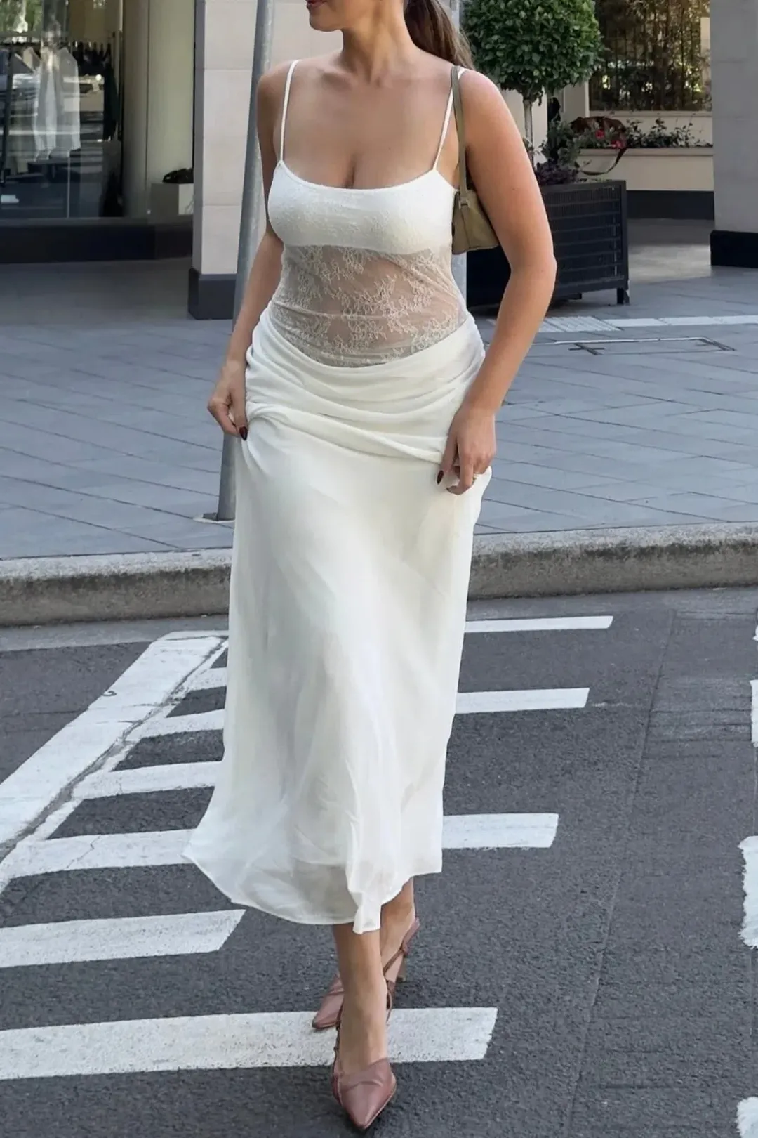 Benni Gabriel Maxi Dress White Lace Size 8 for rent on The Volte - main image