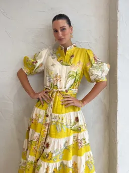 Alemais Ira Tiered Midi Dress Lemon/Cream Size AU 10 for rent on The Volte - image 7
