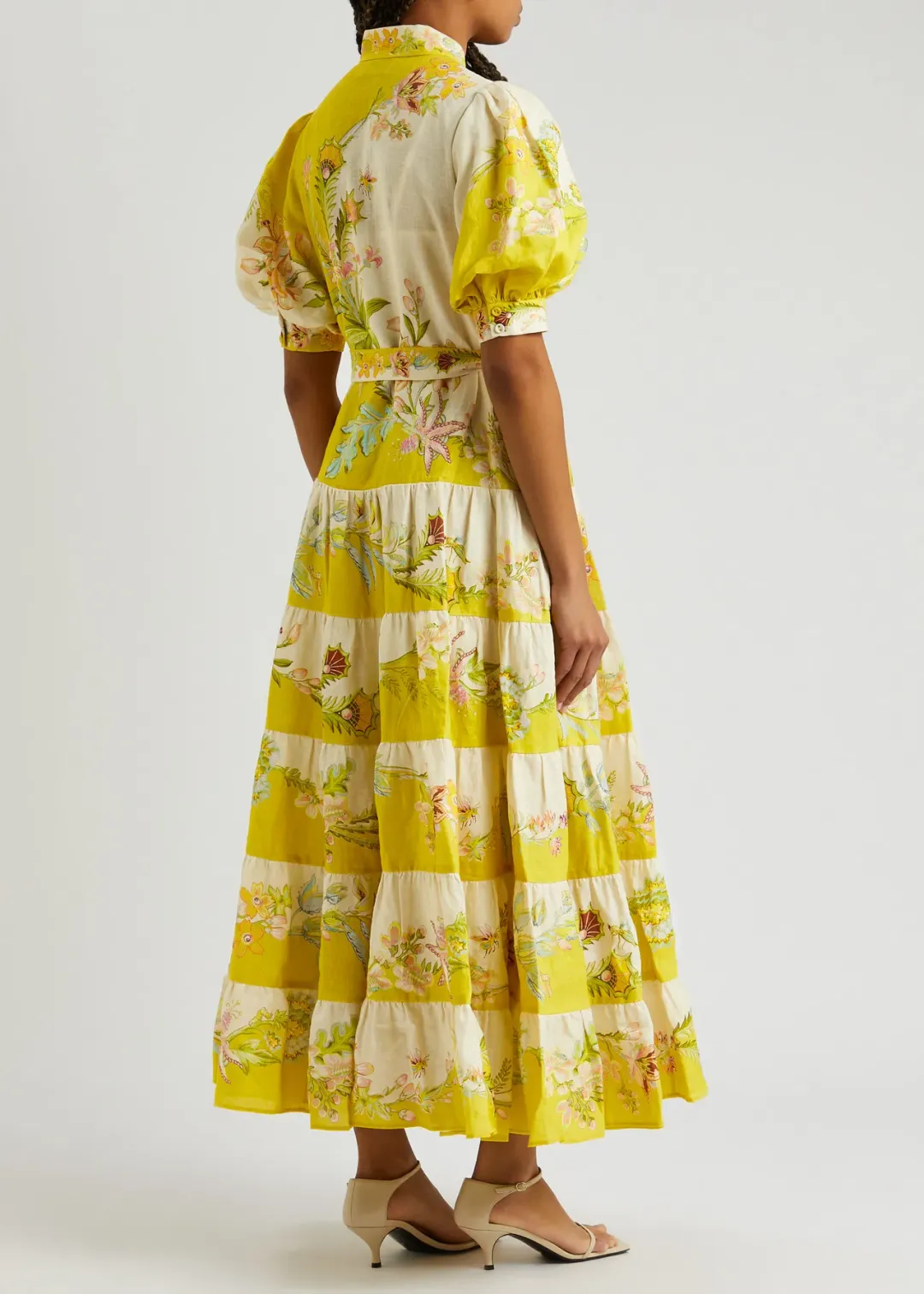 Alemais Ira Tiered Midi Dress Lemon/Cream Size AU 10 for rent on The Volte - main image