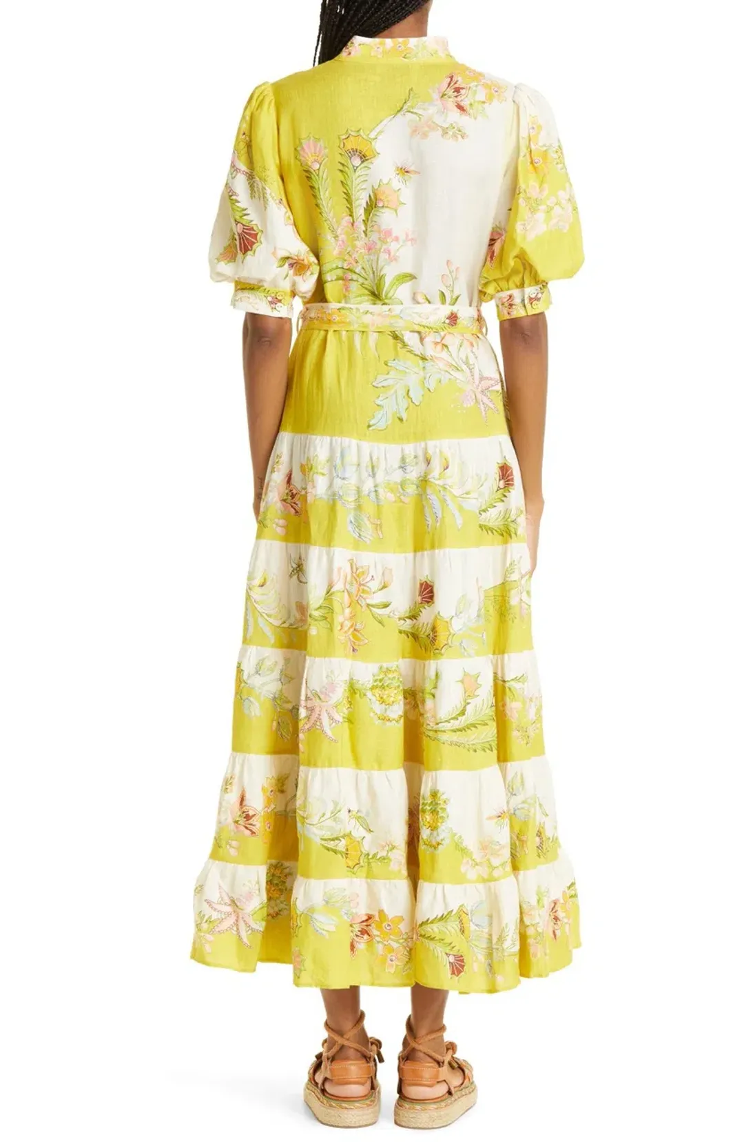 Alemais Ira Tiered Midi Dress Lemon/Cream Size AU 10 for rent on The Volte - main image