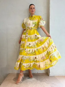 Alemais Ira Tiered Midi Dress Lemon/Cream Size AU 10 for rent on The Volte - image 2