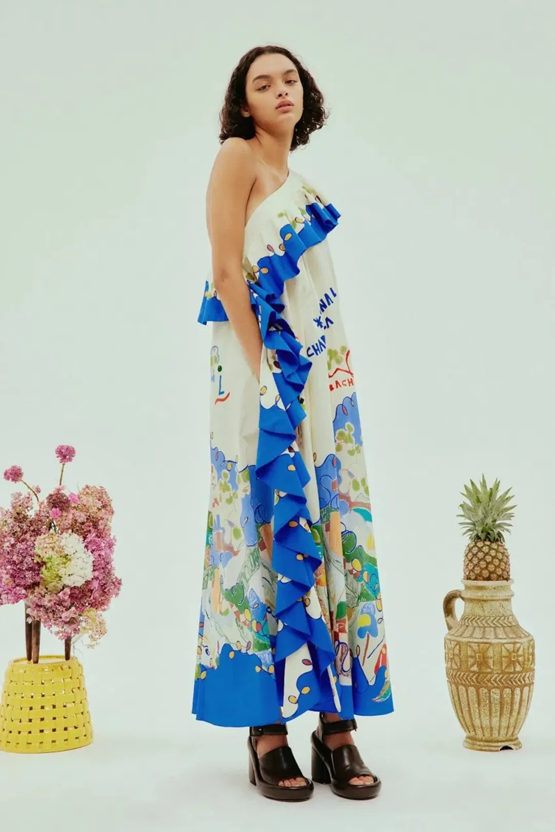 Alemais Nadia One Shoulder Ruffle Dress Print Size 10 for rent on The Volte - main image