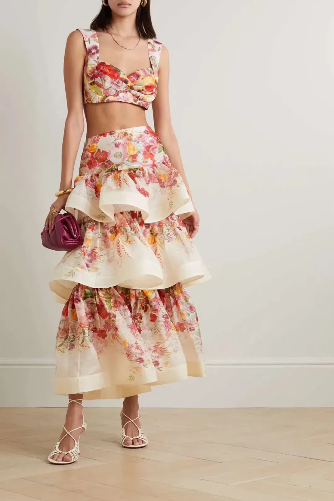 Zimmermann Wonderland Bralette and Tiered Skirt Set Elka Poppy Ivory Floral Size 1 / AU 10 for rent on The Volte - main image