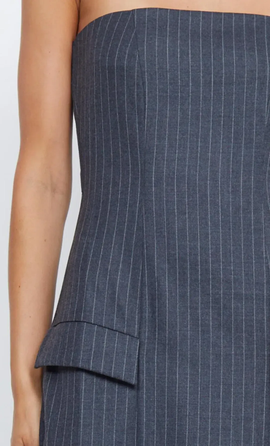 Bec & Bridge Pine Strapless Maxi Dress in Charcoal Pinstripe Size 8 for rent on The Volte - main image