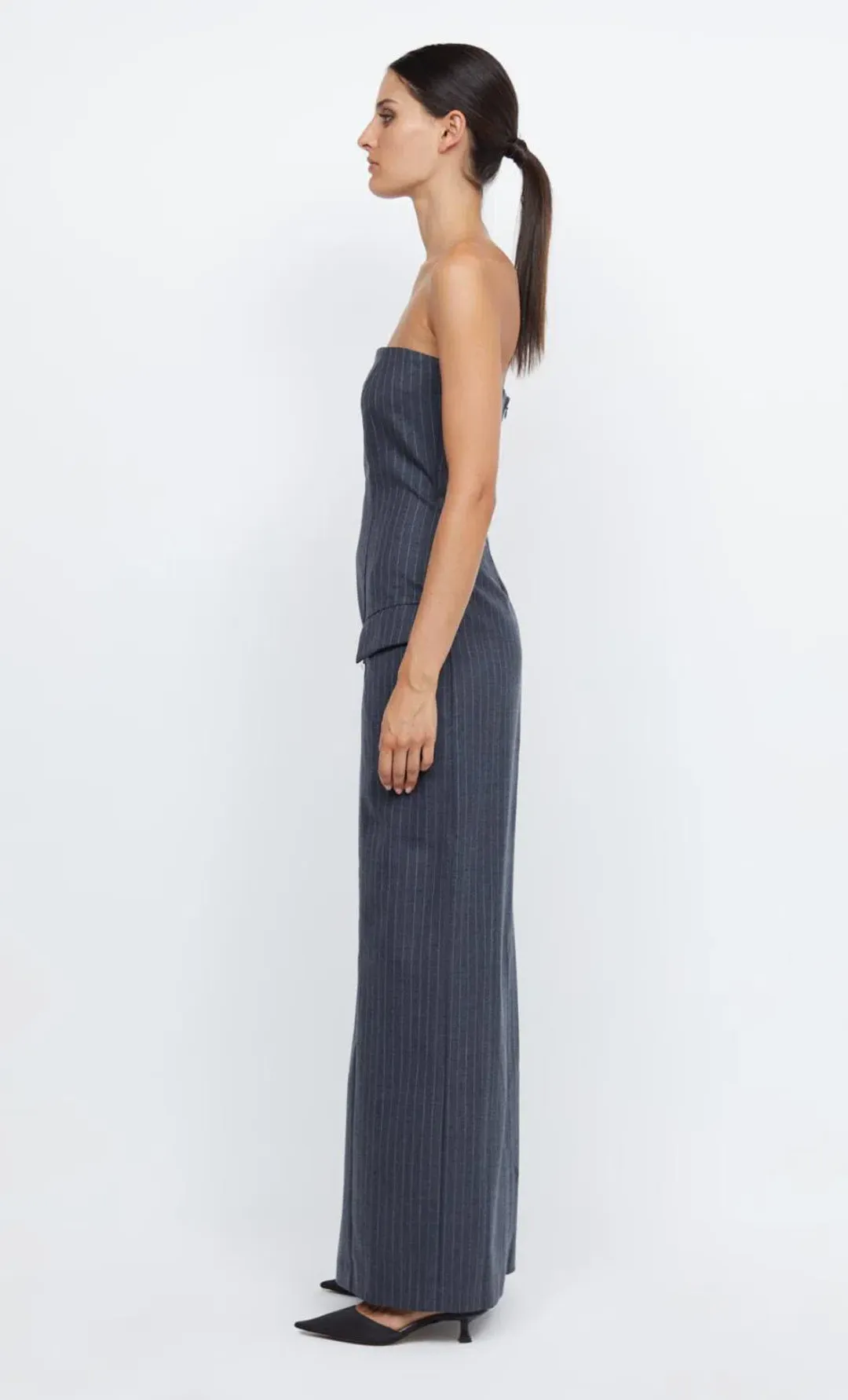 Bec & Bridge Pine Strapless Maxi Dress in Charcoal Pinstripe Size 8 for rent on The Volte - main image