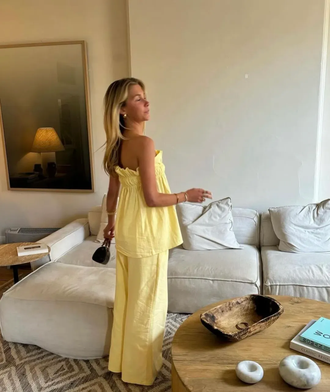 The Waiting Room The Greta Top and Greta Pants Set In Butter Yellow Size S/Au 8 for rent on The Volte - main image