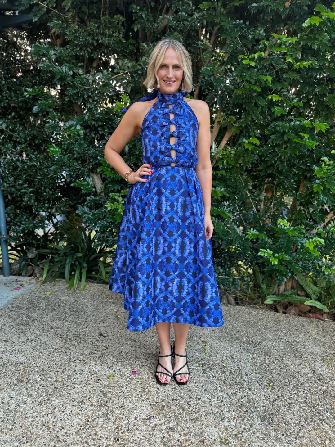 Rebecca Vallance Shiloh Halter Midi Dress  Blue Size 12 for rent on The Volte - main image