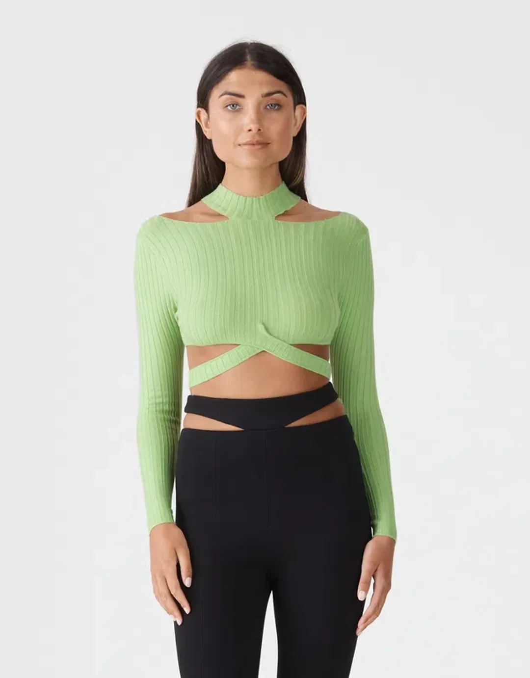 San Sloane Richards Rib Knit Top in Green Size 8 for rent on The Volte - main image