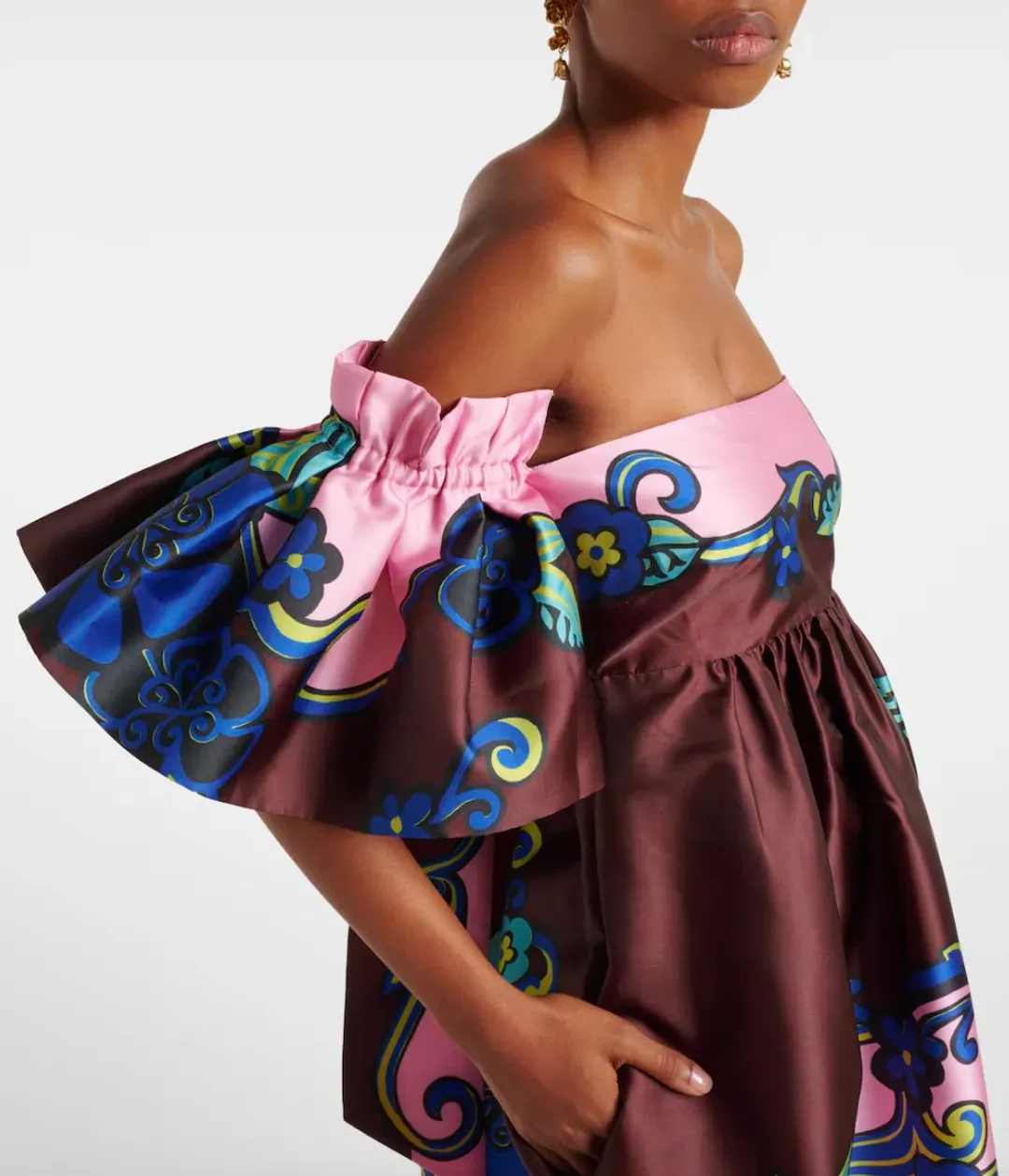 Alémais Azalea Off-shoulder Satin Midi Dress Floral Size AU 16 for rent on The Volte - main image