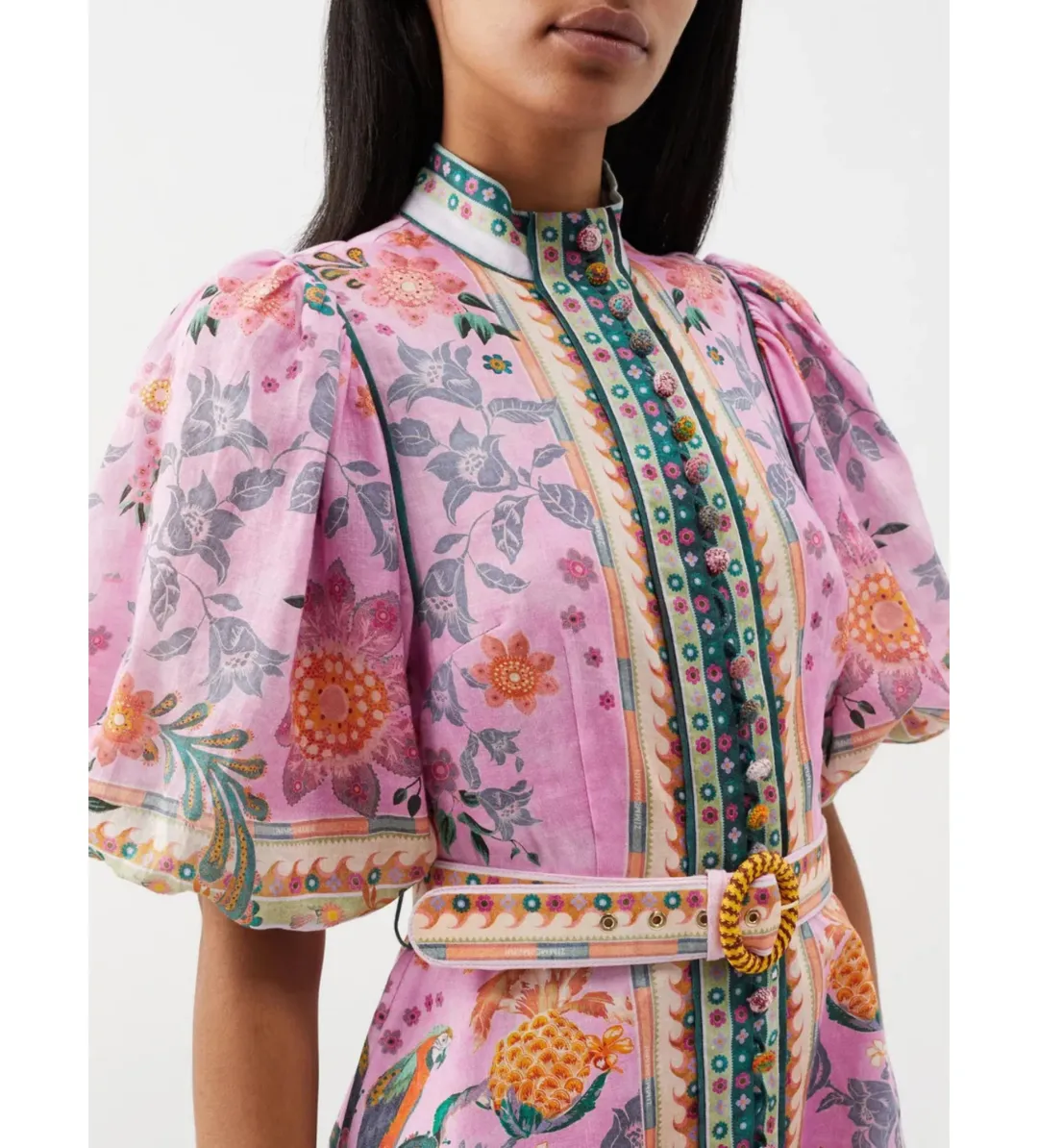 Zimmermann Ginger Buttoned Mini Dress Pink Multi Size 4 /  AU 16 for rent on The Volte - main image