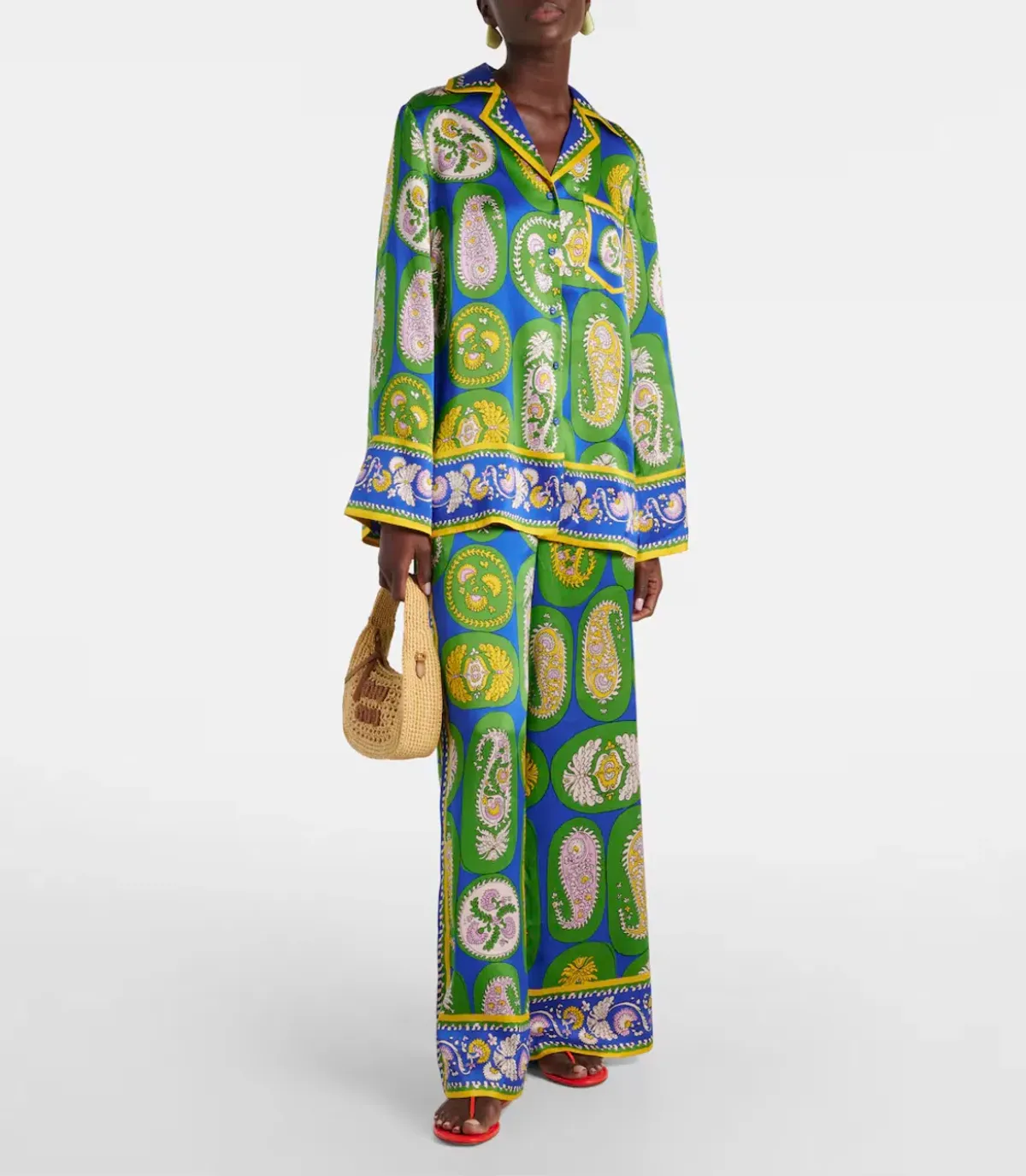 Alémais Gina Silk Satin Shirt and Wide Leg Pant Set Print Size AU 16 for rent on The Volte - main image