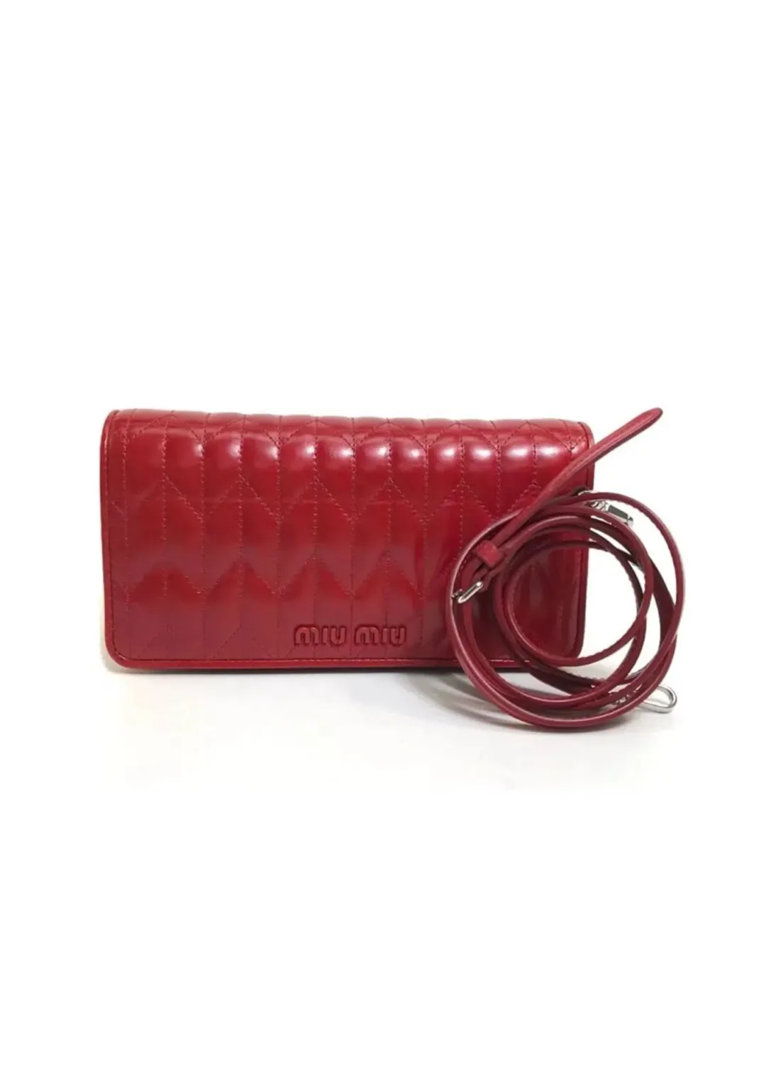 Miu Miu Matelasse Flap Clutch with removable strap Red for rent on The Volte - main image