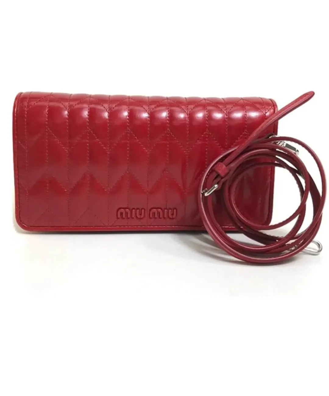 Miu Miu Matelasse Flap Clutch with removable strap Red for rent on The Volte - main image