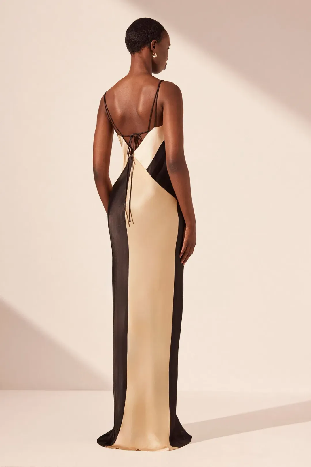 Shona Joy Sofia Contrast Double Strap Maxi Dress in Black/Multi Size 8 for rent on The Volte - main image