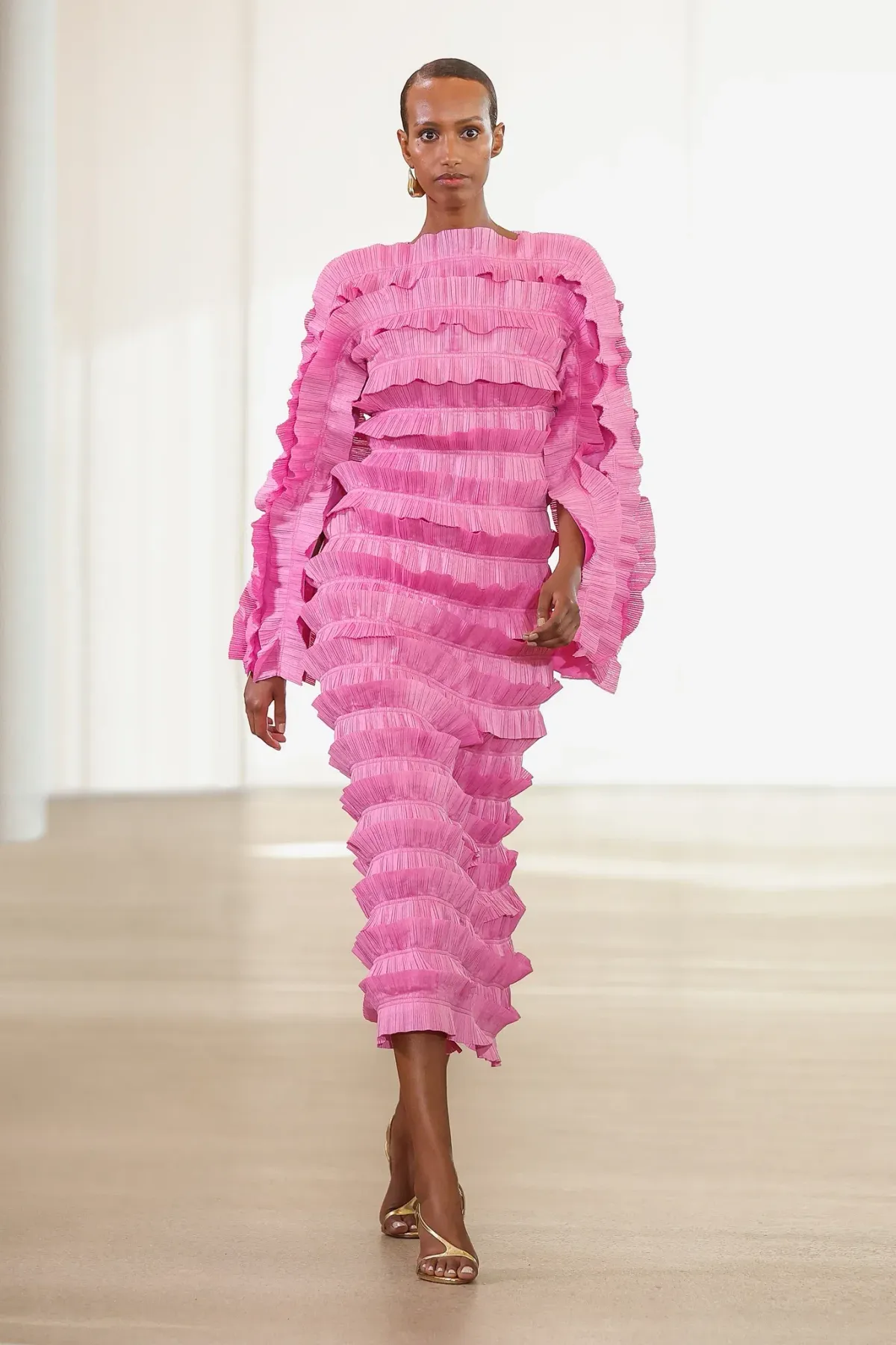 Aje Palladium Ruffled Midi Dress Pink  Size 10 for rent on The Volte - main image