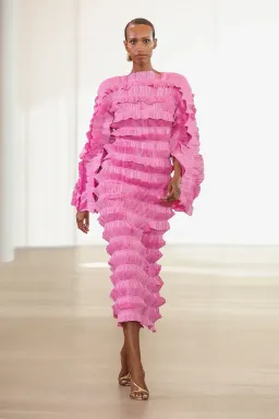 Aje Palladium Ruffled Midi Dress Pink  Size 10 for rent on The Volte - image 1