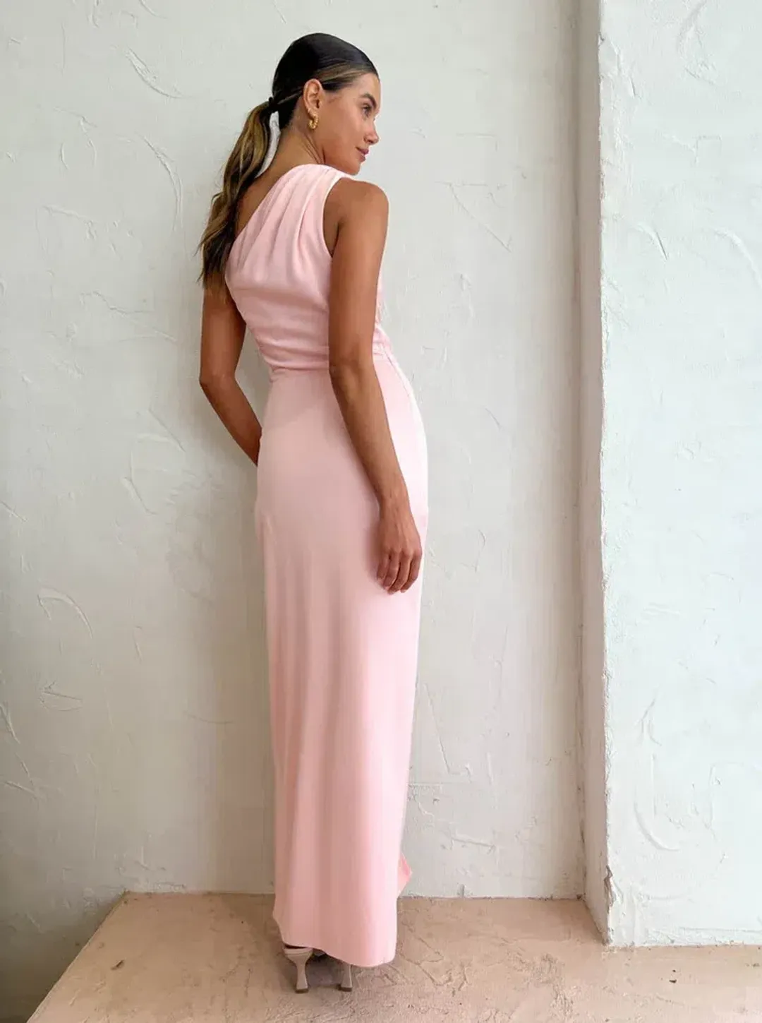 Sofia The Label May Draped One Shoulder Gown In Baby Pink Size 10 for rent on The Volte - main image