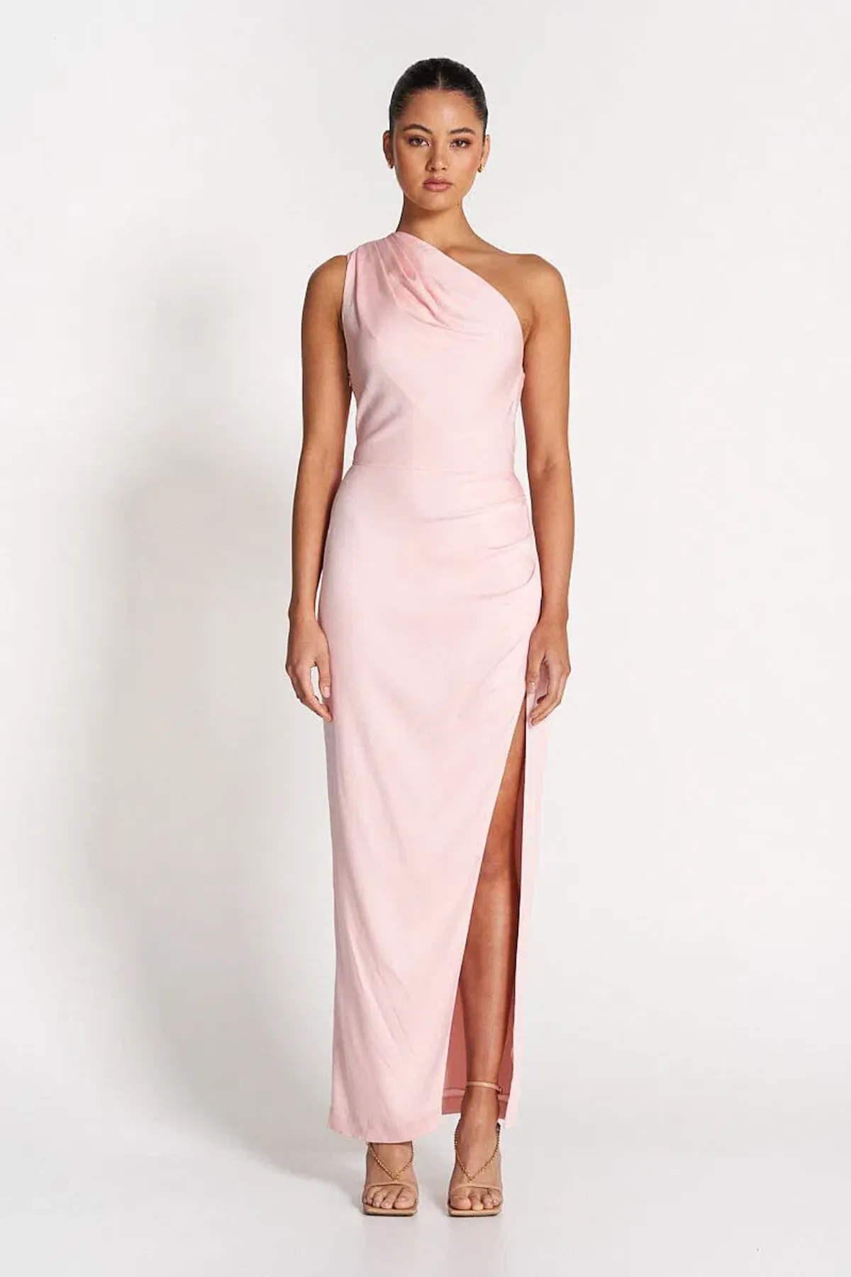 Sofia The Label May Draped One Shoulder Gown In Baby Pink Size 10 for rent on The Volte - main image
