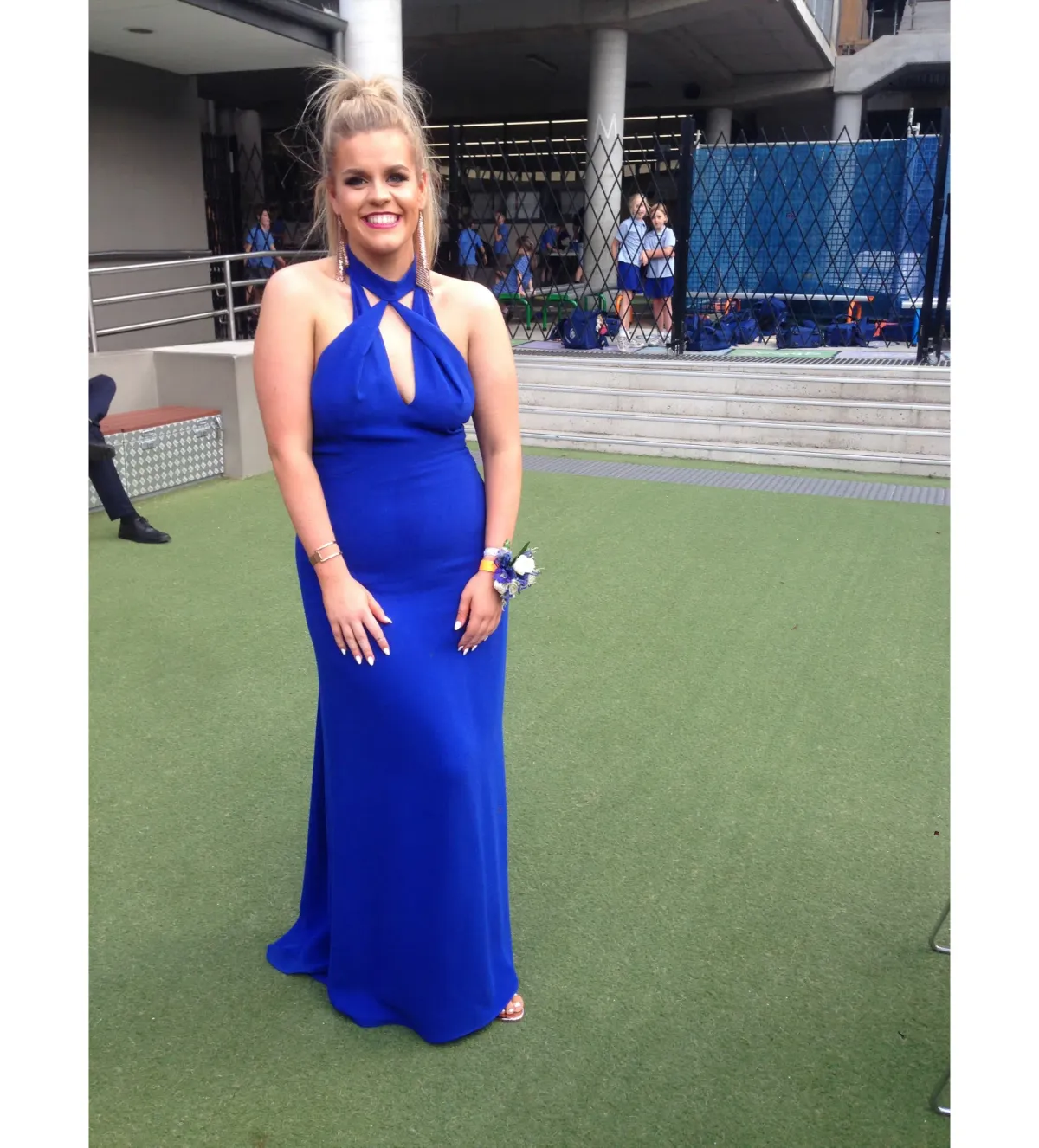 Carla Zampatti Halter Dress Blue Size AU 12  for rent on The Volte - main image