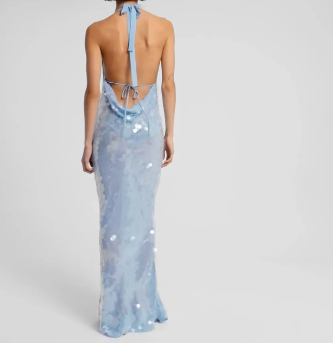Rat & Boa Anais Maxi Dress Gown In Blue Sequin Size M / Au 10  for rent on The Volte - main image