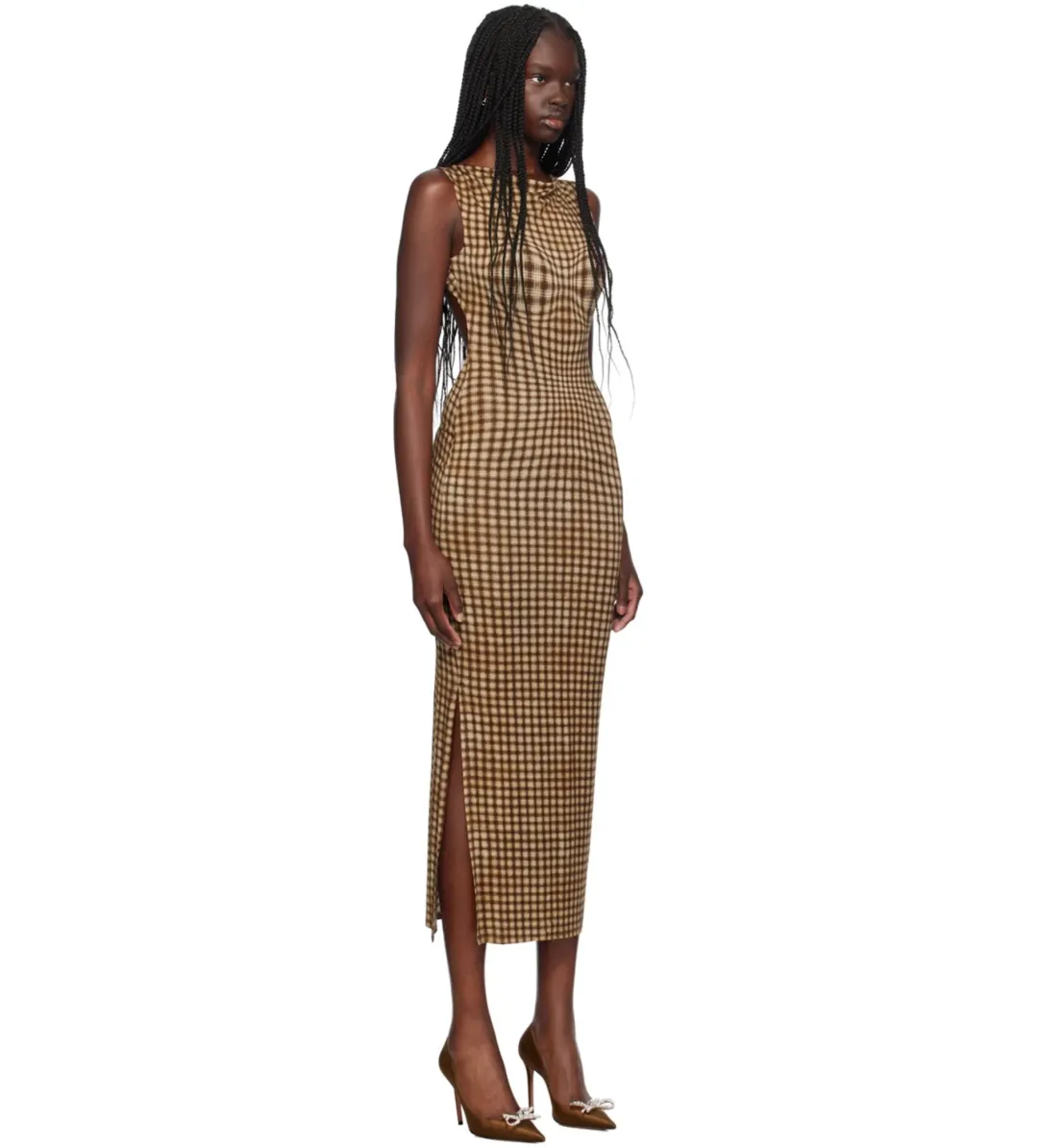 Miaou Brown Selena Maxi Dress in Warped Plaid Size AU 10 for rent on The Volte - main image