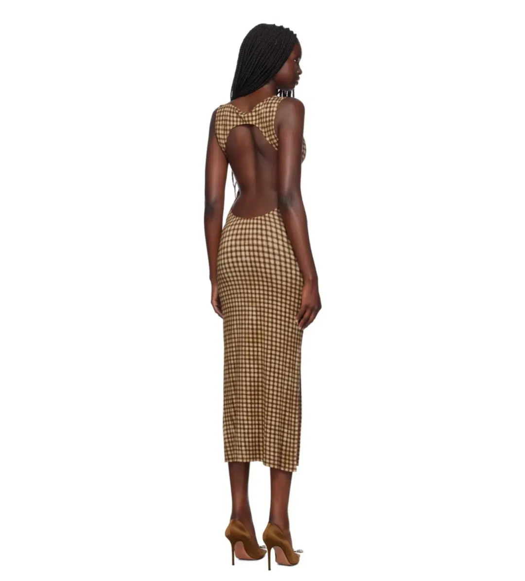 Miaou Brown Selena Maxi Dress in Warped Plaid Size AU 10 for rent on The Volte - main image