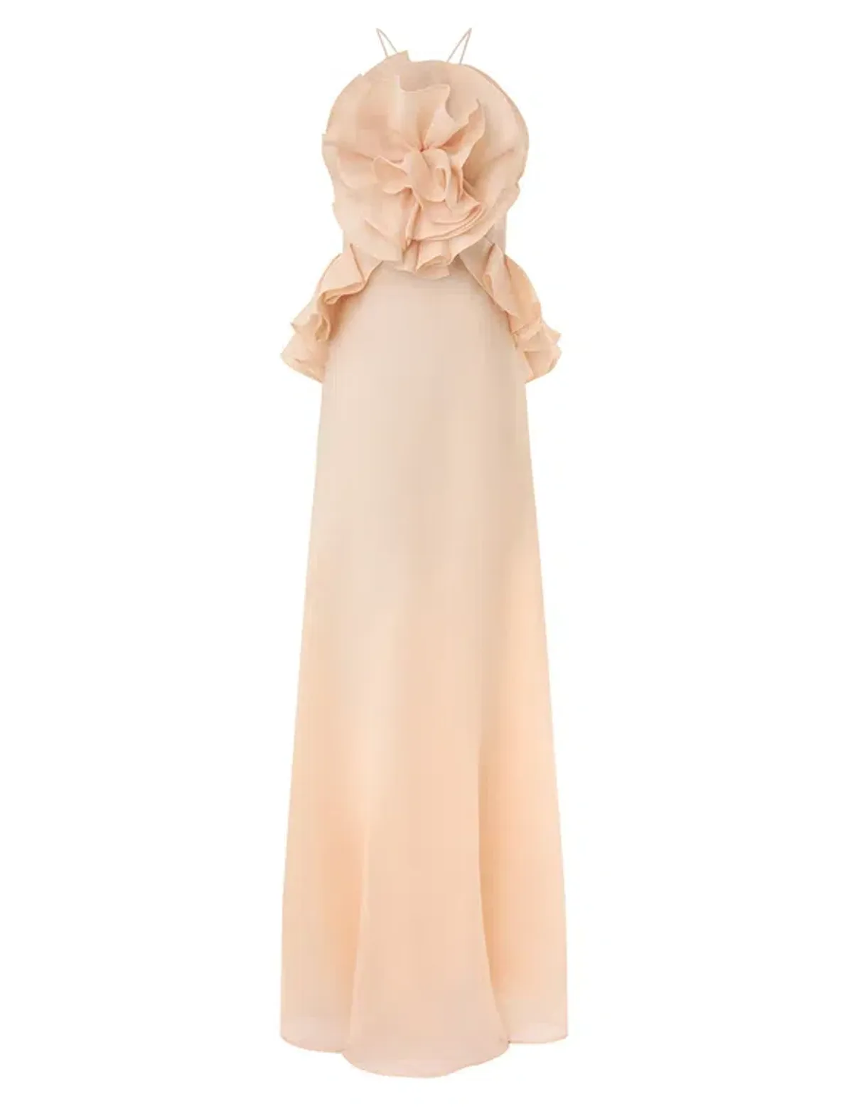 Zimmermann The Crush Ruffle Halter Maxi Dress in Peach Size 0 / AU 8  for rent on The Volte - main image
