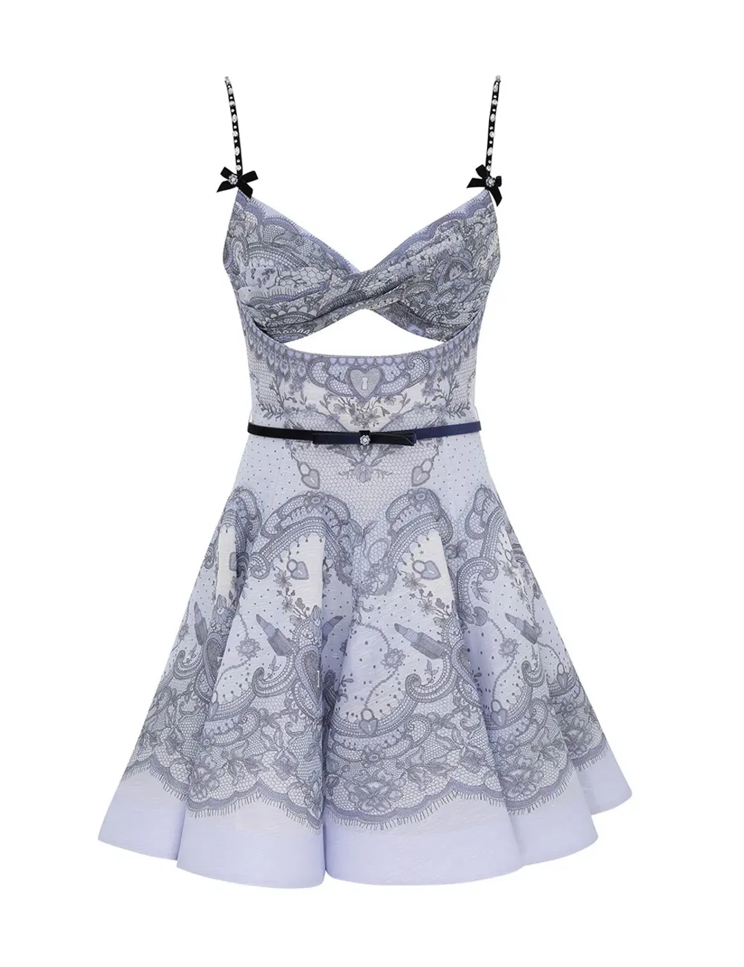 Zimmermann The Crush Twist Front Mini Dress in Blue Lace Print Size 1 / AU 10 for rent on The Volte - main image