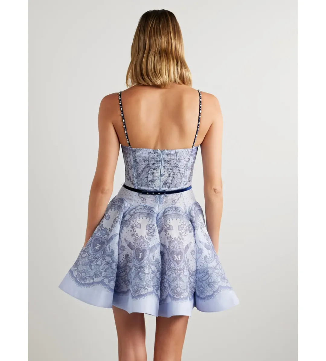 Zimmermann The Crush Twist Front Mini Dress in Blue Lace Print Size 0 / AU 8 for rent on The Volte - main image