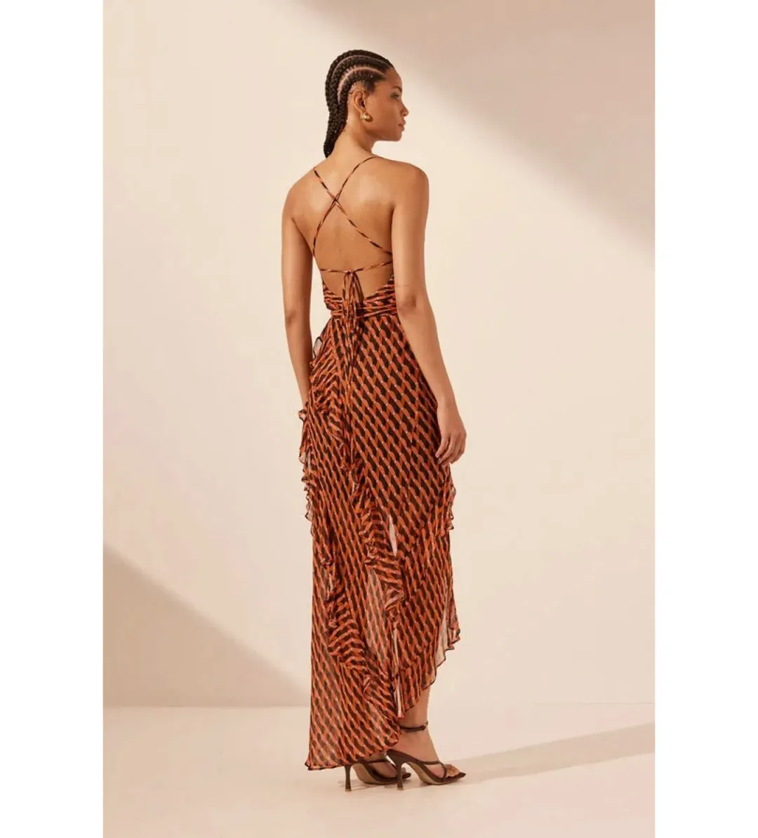 Shona Joy Martina Cowl Neck Asymmetrical Maxi Dress Martina Print Size AU 6 for rent on The Volte - main image