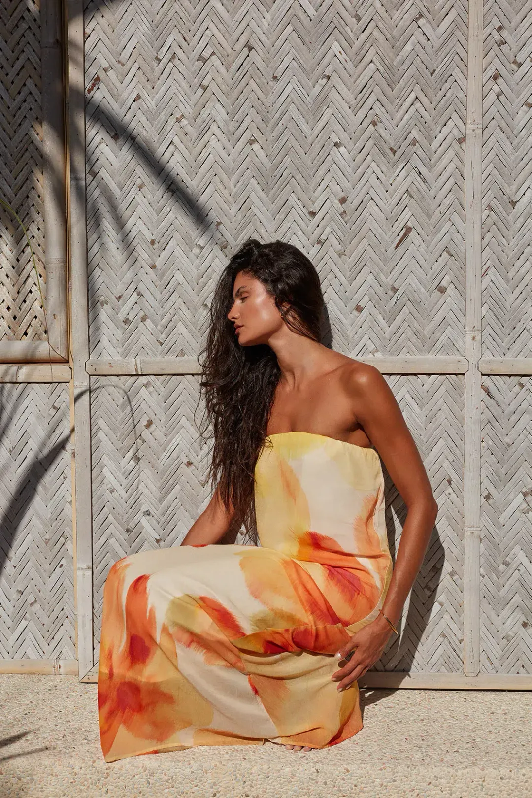 Isabelle Quinn Abbie Strapless Maxi Dress Marigold Size 8 for rent on The Volte - main image