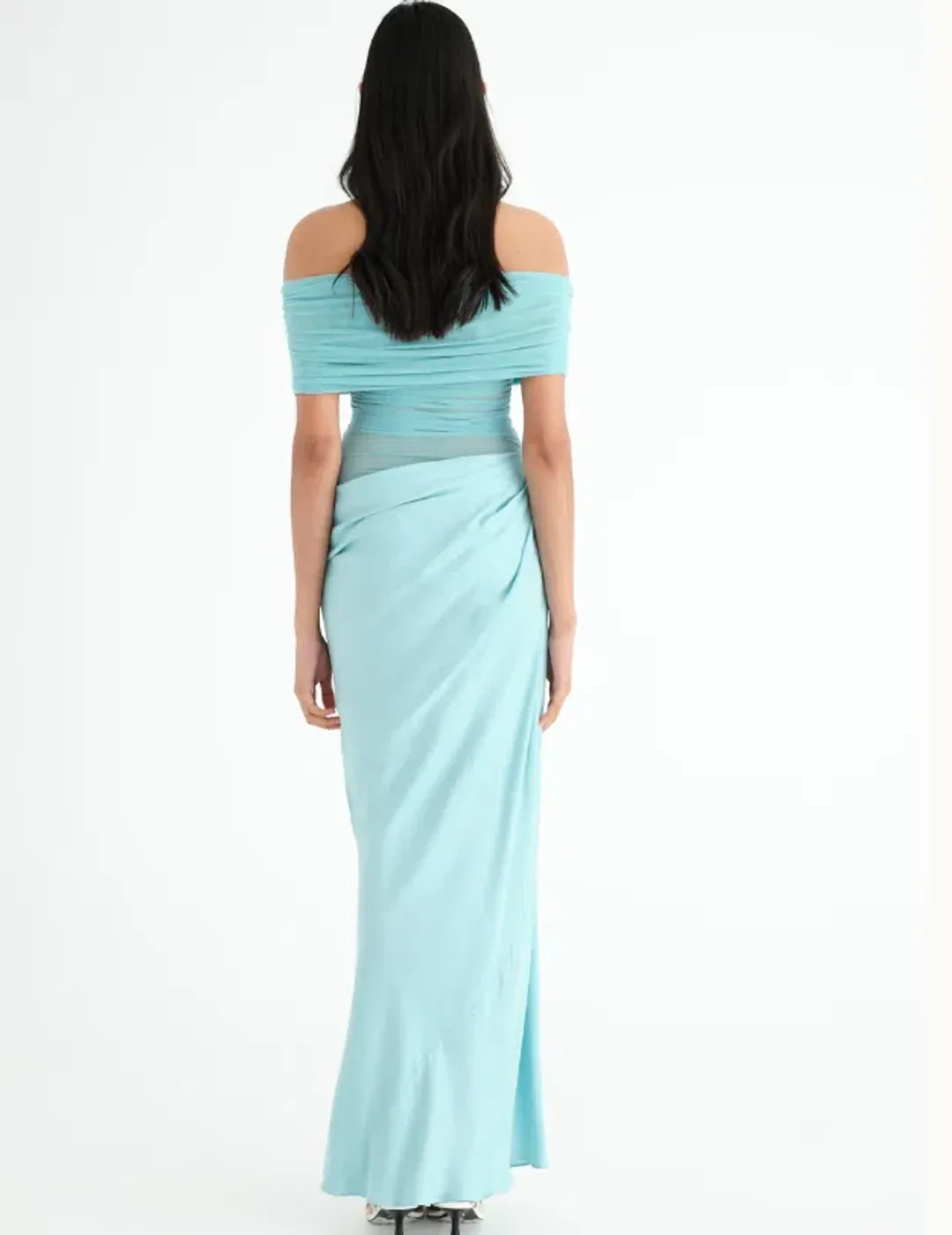 BENNI Nico Off Shoulder Maxi Dress Aquamarine Size 6 for rent on The Volte - main image