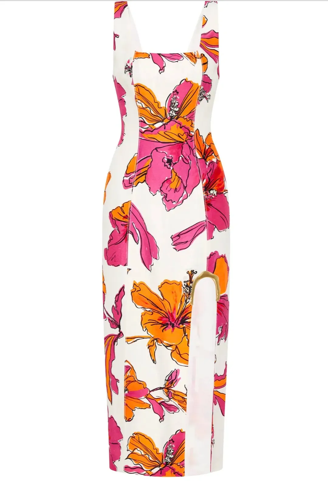 Aje Flourish Midi Dress Vivid Hibiscus Size 6 for rent on The Volte - main image