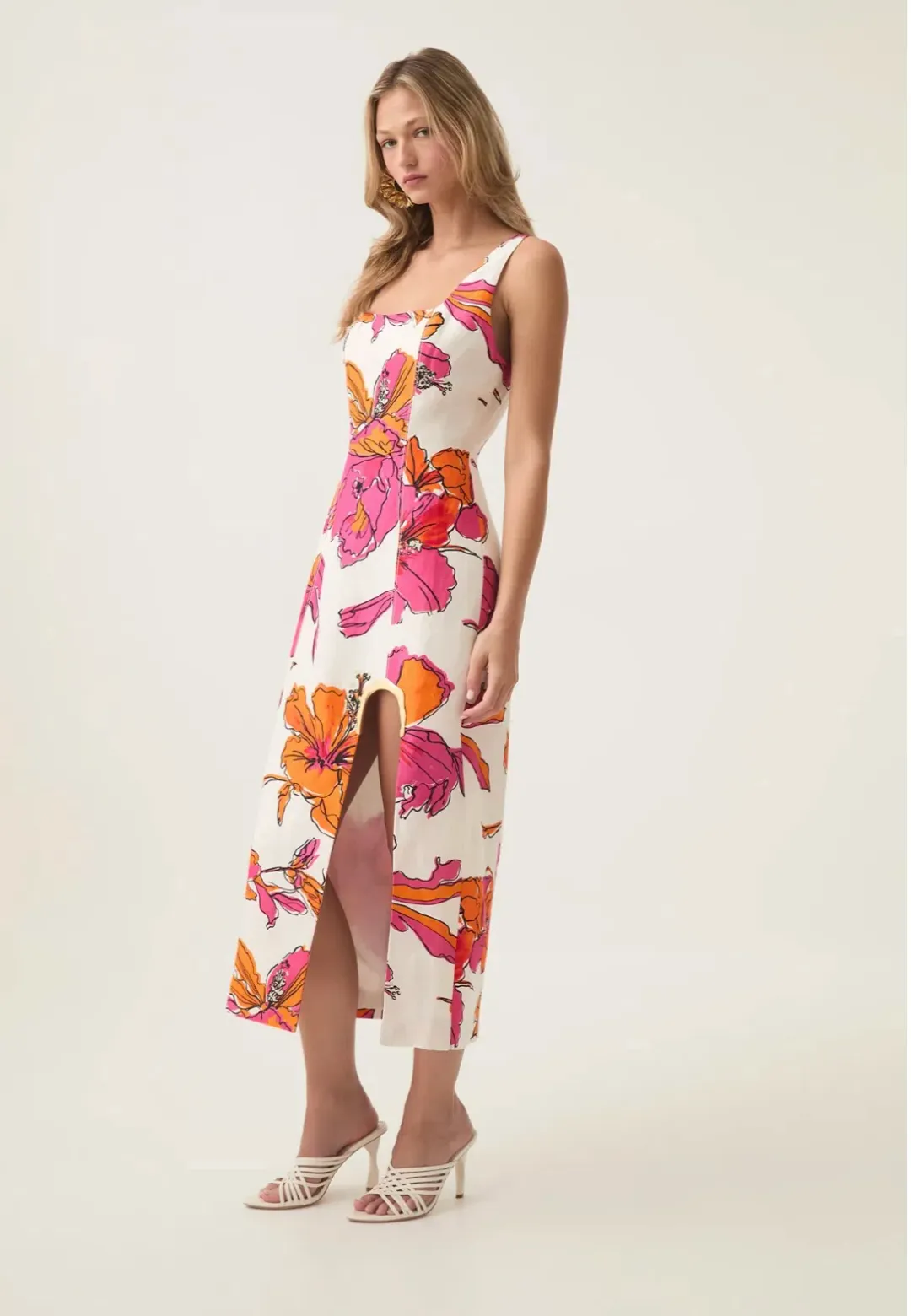 Aje Flourish Midi Dress Vivid Hibiscus Size 6 for rent on The Volte - main image